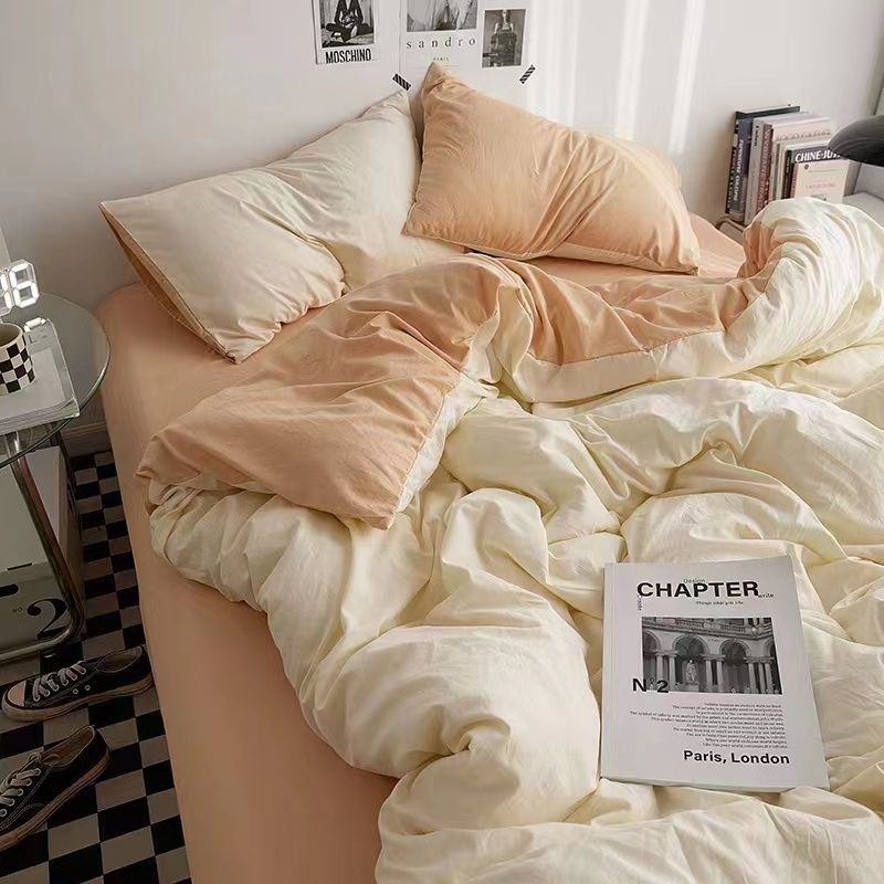 Ins Style Bedding Set Nordic Single Double Flat Sheet Duvet Cover Pillowcase Soft Microfiber Full Queen Size Bed Linen