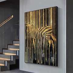 Black Golden Wall Art Canvas Painting Abstract  Lines Artwork Tiger Lions Elephant Animal Poster Prints Pictures For Home Decor