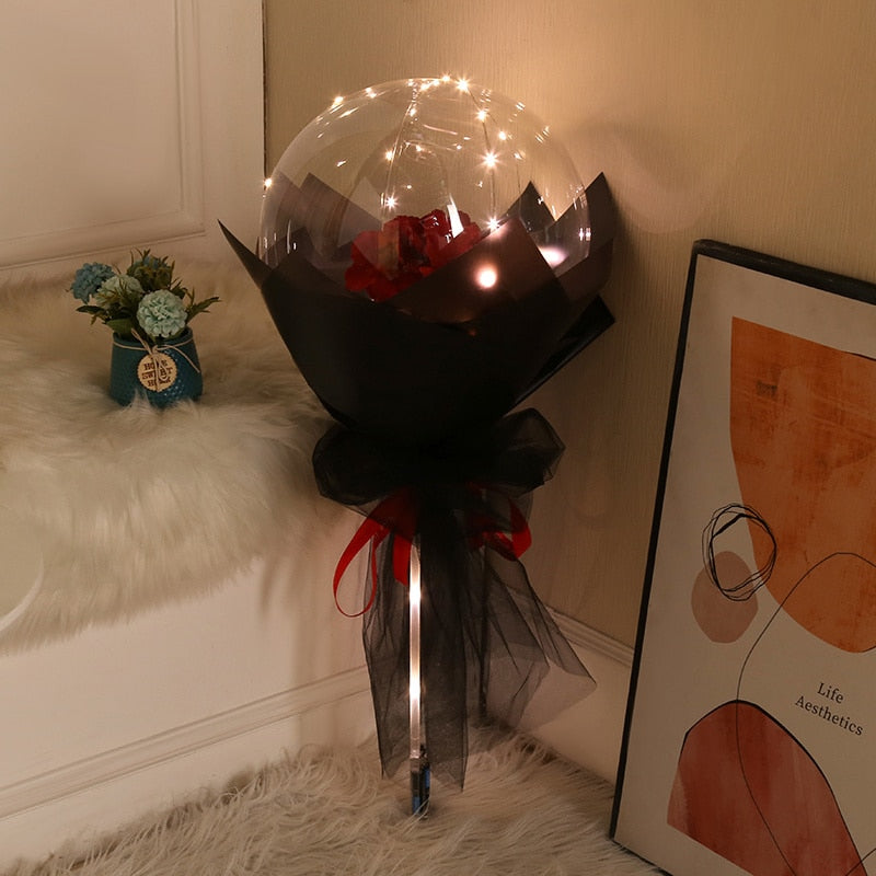 Glowing Love Heart/round Shaped Bobo Ball Rose Hydrangea Daisy Bouquet Diy Wedding Balloon Anniversary Gift Party Decor