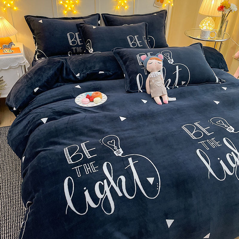 Warm Bedding Set Short Plush Soft Duvet Cover Flat Sheet Pillowcases Twin Queen Size Bed Linen Boys Girls Cute Home Textile