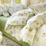 INS Pastoral Girls Flower Bedding Sets Washed Cotton Bed Linens Soft Quilt Cover Sheet Set Simple Bedspread Home Textiles