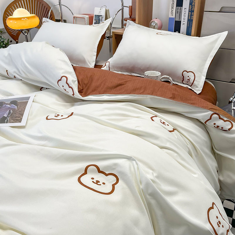 Soft Bedding Set Ins Style Twin Queen Size 2023 New Washable Duvet Cover Pillowcases Sheet for Boys Girls Dormitory Home Textile