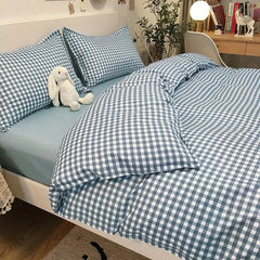 Blue Plaid Bedding Set Fashion Soft Bed Linen Single Full Queen Size Boys Girls Duvet Cover Flat Sheet Pillowcases Kit