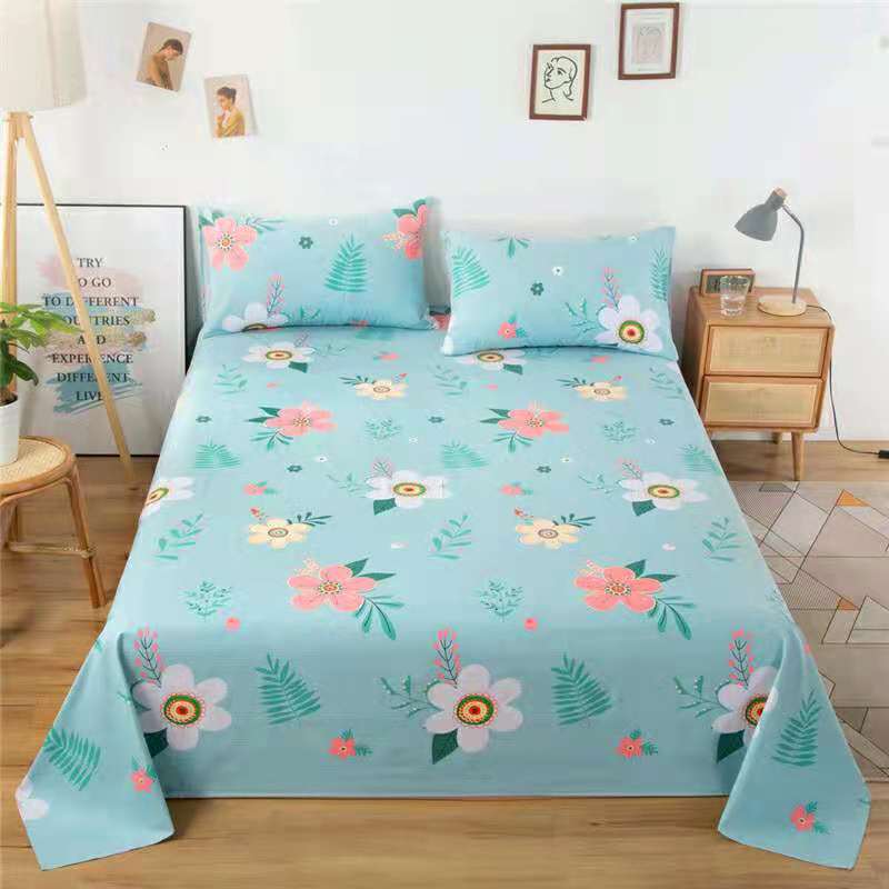 Qfdian Fashion Colorful Plaid Print Bed Sheet Set 100% Cotton Skin-friendly Single Double Bedsheet Sets Home Flat Sheet Pillow Covers