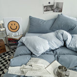 Solid Color Bedding Set Nordic White Navy Soft Touch Duvet Cover Flat Sheet Pillowcases Twin Double Hotel Home King Bed Linen