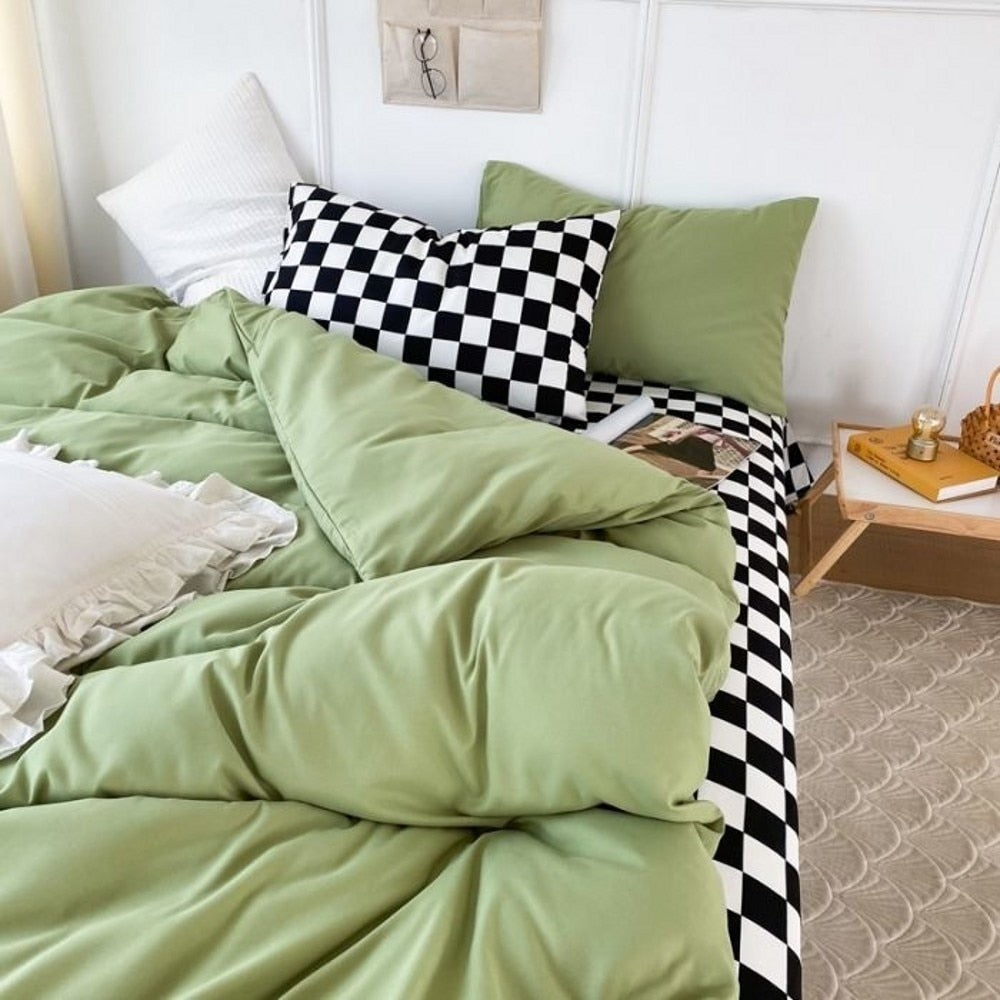 Checkerboard Bedding Sets Solid Color Fashion Single Double Queen Size Duvet Cover Flat Sheet Pillowcases Hotel Home Bed Linen