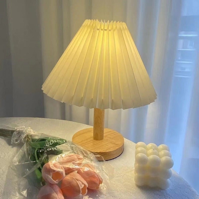 Nordic Pleated Table Lamp DIY Foldable 5V USB 220V Art Atmosphere Bedroom Bedside Night Light Home Decorate