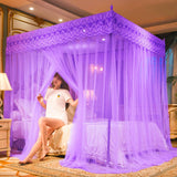 Qfdian Cozy apartment aesthetic hot sale new Embroidery Lace Pleated Mosquito Net for Bed Square Romantic Princess Queen Size Double Bed Net Canopy Luxury Mosquito Tent Mesh