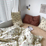 Korean Retro Floral King Size Bedding Set 100% Cotton Home Textile Bedding Sets Soft Single Double Duvet Cover Set with Sheets