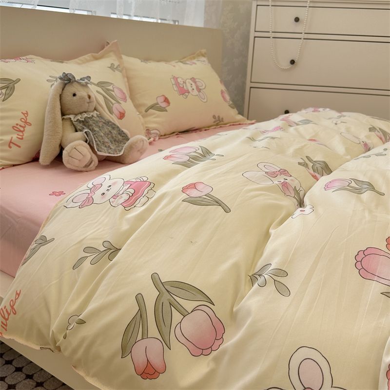 Fashion Bedding Set Kawaii Bear Boys Girls Duvet Cover Flat Sheet Pillowcase 2023 Spring Soft Single Double Size Bed Linen