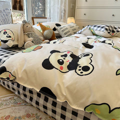 Cute Panda Bedding Set 2023 New Spring Summer Duvet Cover Flat Sheet Pillowcase Soft Dormitory Bedroom Single Queen Bed Linens