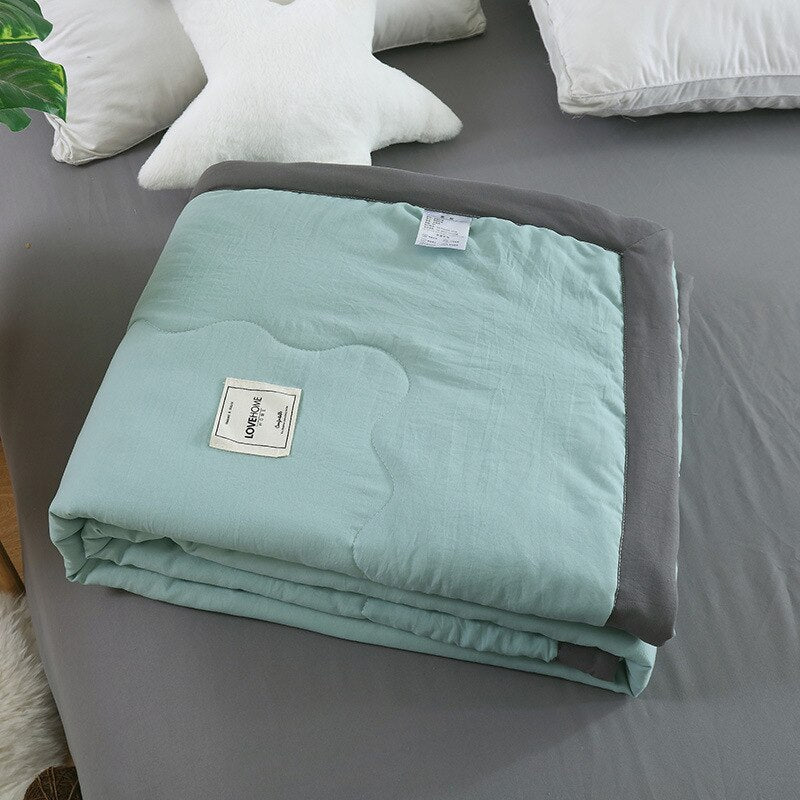 Soft Touch Quilt Solid Color Japanese Style Summer Air-conditioning Thin Comforter Breathable Blanket Washable Home Textiles