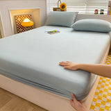Washed Cotton Mattress Covers with Elastic Band Solid Color 1pc Fitted Sheet Soft Comfort Mattress Protector Queen King Size Bed