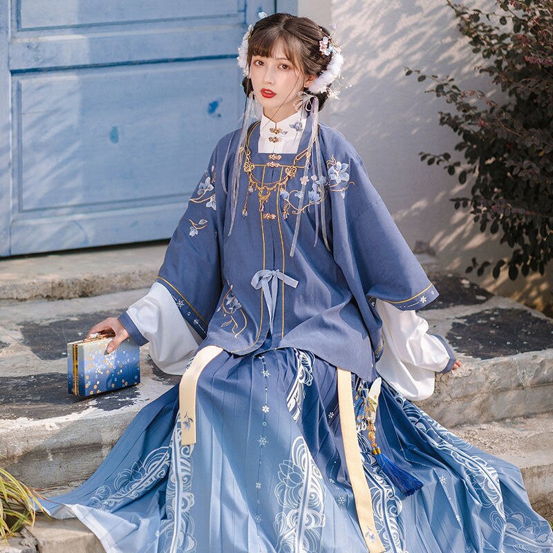 Women's Ming Dynasty Hanfu Ancient Costume Traditional Chinese Fairy Exquisite Embroidery Cardigan Retro Skirt 3 Pc Girl's Set