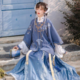 Women's Ming Dynasty Hanfu Ancient Costume Traditional Chinese Fairy Exquisite Embroidery Cardigan Retro Skirt 3 Pc Girl's Set