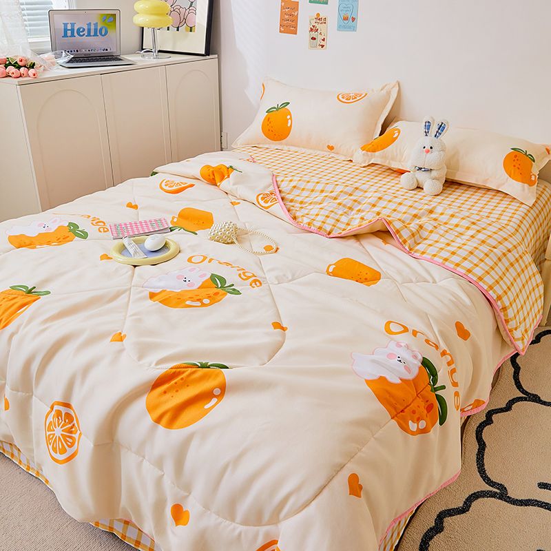 Qfdian Princess Style Summer Quilts Washable Floral Cartoon Single Double Queen Blanket Bedspread Air Conditioning Girls Boys Comforter