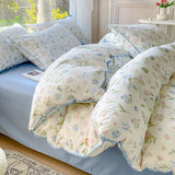 INS Pastoral Girls Flower Bedding Sets Washed Cotton Bed Linens Soft Quilt Cover Sheet Set Simple Bedspread Home Textiles