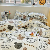 Cute Strawberry Duvet Cover Flat Sheet with Pillowcases Floral Twin Full Size Bear Rabbit Bed Linen Boys Girls Bedding Set