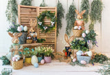 Qfdian Party decoration hot sale new Spring Easter Backdrop Brick Wall Egg Rabbit Newborn Baby Birthday Party Decor Wood Floor Photography Background Photo Studio