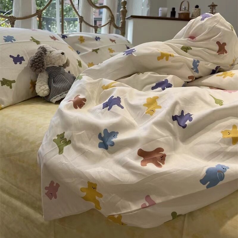 Soft Bedding Set Ins Style Twin Queen Size 2023 New Washable Duvet Cover Pillowcases Sheet for Boys Girls Dormitory Home Textile