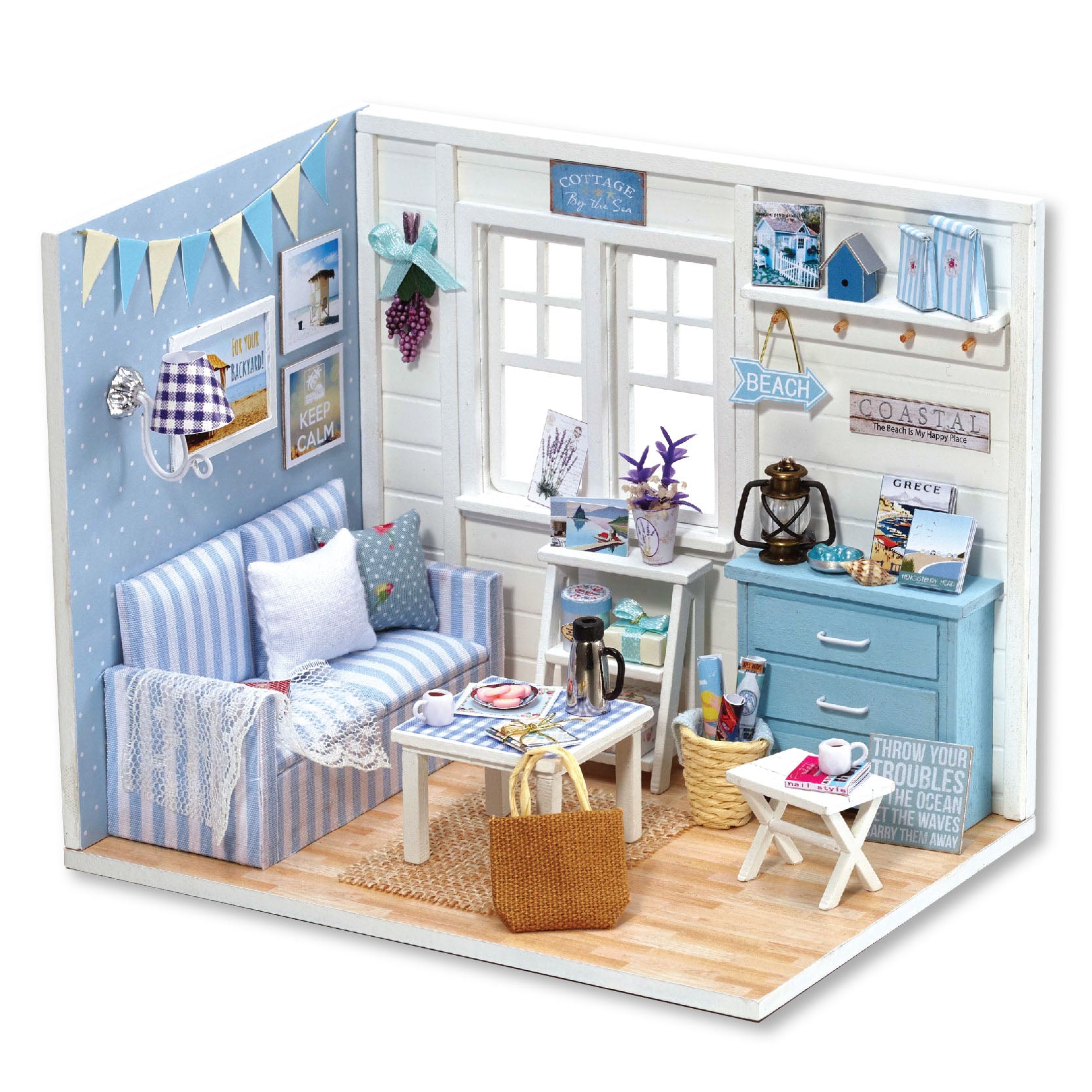 Qfdian Mini Dollhouse kit with Dust Cover Diy Wooden Doll House Miniatures Kit Dollhouse Furniture Accessories Toys for Childre