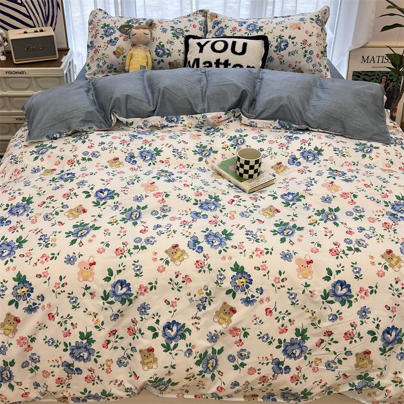 Ins Style Bedding Set for Boys Girls Single Queen Size Bed Linen Duvet Cover Pillowcase No Fillings Floral Home Textile