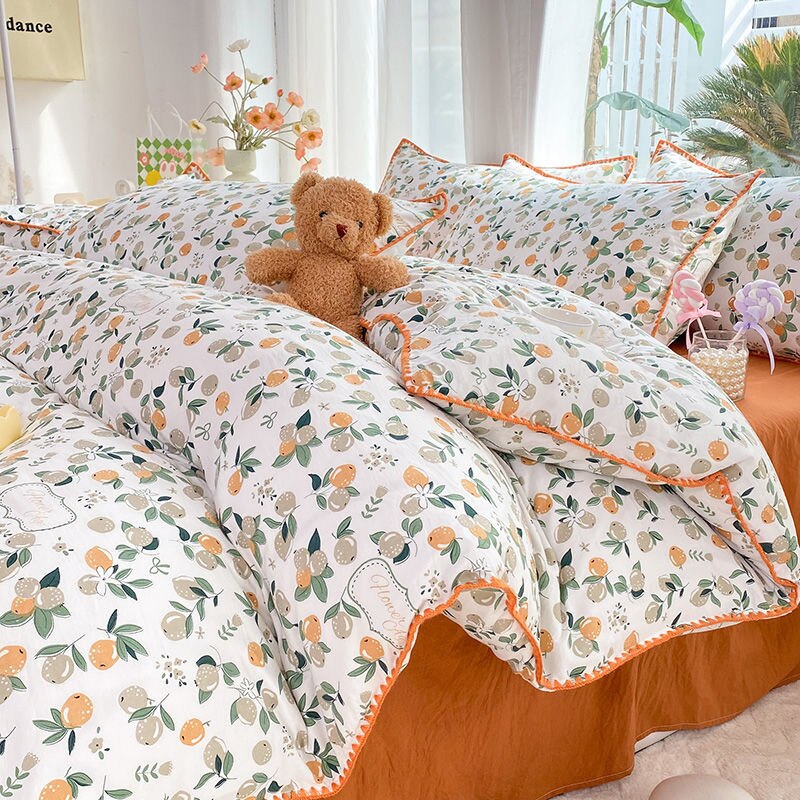 Ins Flower Bedding Sets Floral Summer Duvet Cover With Flat Sheet For Girls Woman Deocr Bedroom