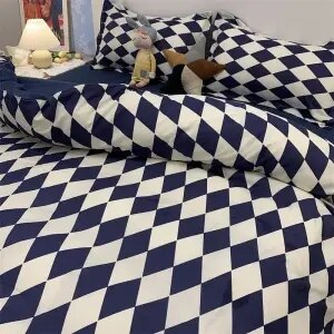 Ins Nordic Style Simple Mix Striped Four-piece Quilt Set Washed Cotton Bed