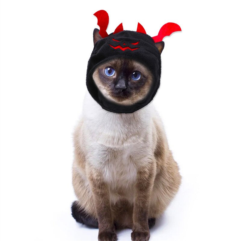 Qfdian Pet Outfits Halloween Festival Pumpkin Hat for Cat Scary Devil Pet Costume Dog Caps Christmas Cosplay Hat Warm Winter Puppy Neck Accessories