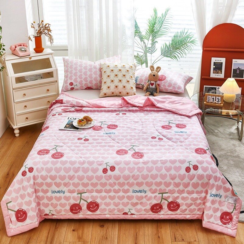 Floral Summer Quilt Cotton Material Washable Air-conditioning Cool Comforter Breathable Blanket Single Double Thin Bed Cover