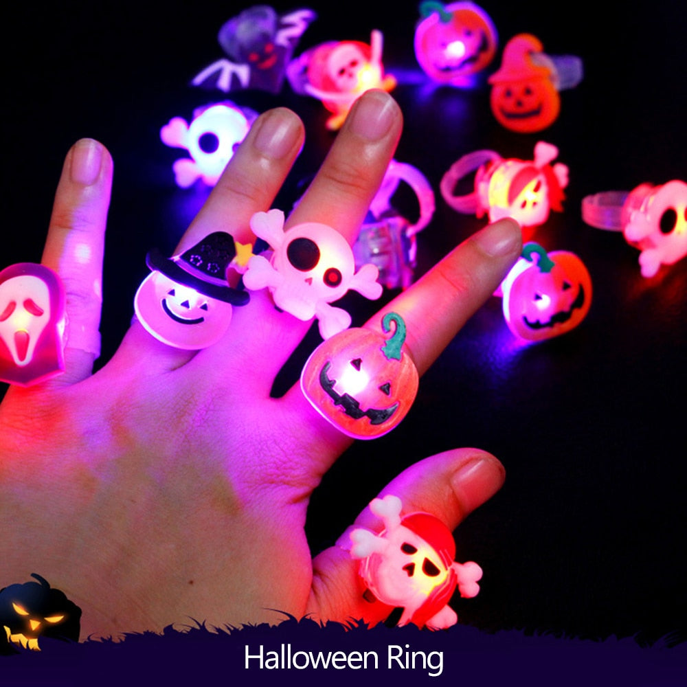 Qfdian halloween decorations halloween costumes halloween gift 5/10/15/20pcs Halloween Decorations Creative Cute Glowing Ring Pumpkin Ghost Skull Rings for Kids Gifts Halloween Party Supplies