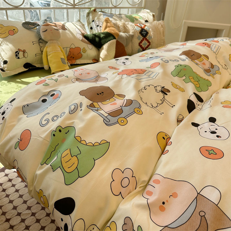 Cute Kids Bedding Set Soft Spring Summer 2023 Duvet Cover Flat Sheet with Pillowcases No Filling Single Queen Size Bed Linen