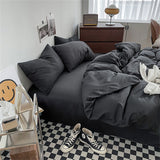 Black Bedding Set for Boys Girls Bedroom Washed Cotton Duvet Cover Pillowcase Bedspread Simple Fashion Bed Sheet Set Bed Linens