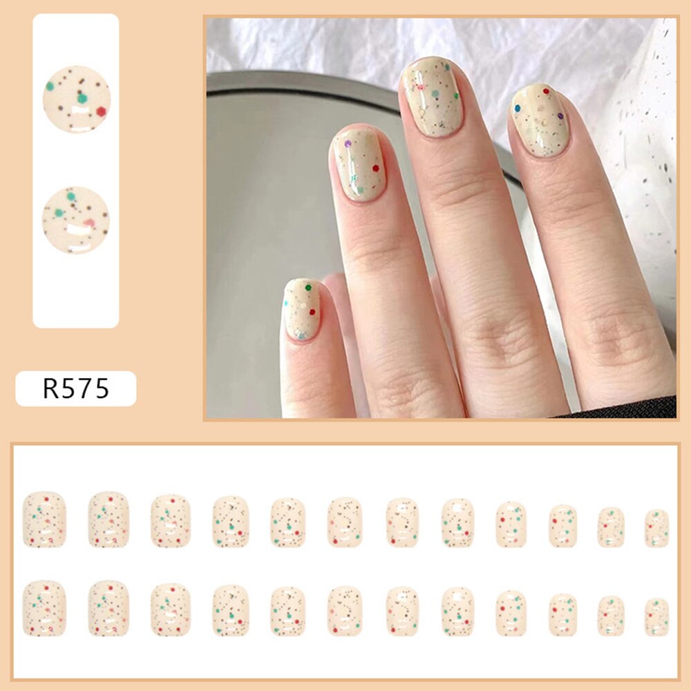 24pcs Gradient False Nails Cute Star Printed Design Fake Nail Short Square Faux Ongles Manicure Nail Stickers Press On Nail Tips