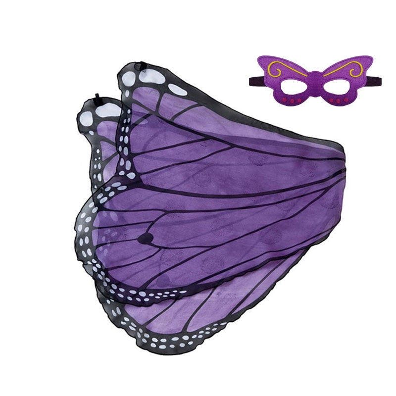 Qfdian Kids Butterfly Costume Girl Fairy Butterfly Wings Chiffon Blue Pink Purple Halloween Costume