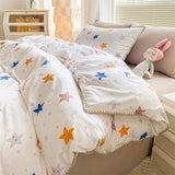 Cartoon Strawberry Bedding Set Washed Cotton Single Double Size Nordic Girls Flower Bed Linen Flat Sheet Duvet Cover Pillowcase