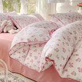 INS Pastoral Girls Flower Bedding Sets Washed Cotton Bed Linens Soft Quilt Cover Sheet Set Simple Bedspread Home Textiles