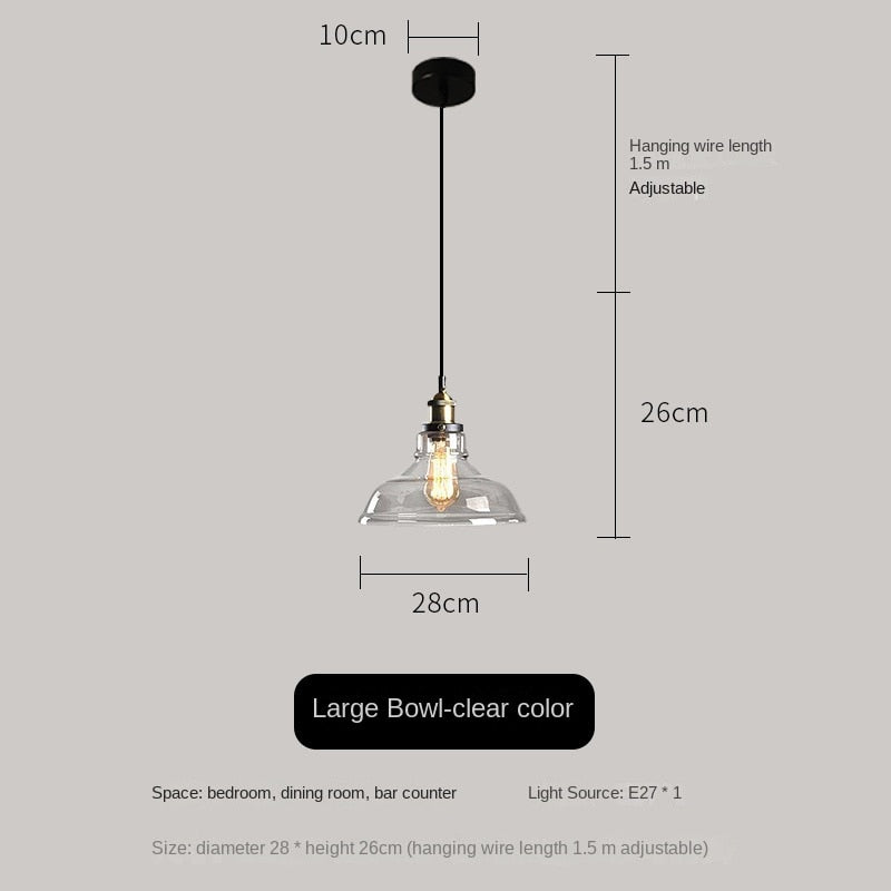 American Loft Pendant Lamp for Bar Bedroom Restaurant Bar Glass Retro Industrial Hanging Lights Fixture Lighting Home Indoor