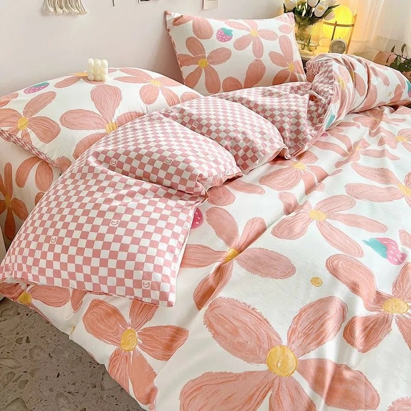 Ins Style Bedding Set Nordic Single Double Flat Sheet Duvet Cover Pillowcase Soft Microfiber Full Queen Size Bed Linen