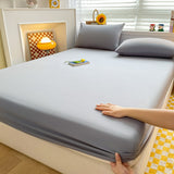 Washed Cotton Mattress Covers with Elastic Band Solid Color 1pc Fitted Sheet Soft Comfort Mattress Protector Queen King Size Bed