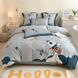 Lovely Embroidered Rocket Bedding Set 60S Egyptian Cotton Soft Bed Sheet Duvet Cover Twin Queen Size 3/4pcs for Child Room Decor