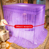 Qfdian Cozy apartment aesthetic hot sale new Embroidery Lace Pleated Mosquito Net for Bed Square Romantic Princess Queen Size Double Bed Net Canopy Luxury Mosquito Tent Mesh
