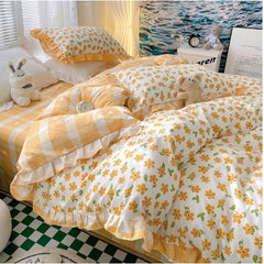 Lovely 100% Pure Cotton Bedding Set Full Size Cute Ruffles Single Doubel Duvet Cover Set Princess Girls Woman Cozy Bedding Sets