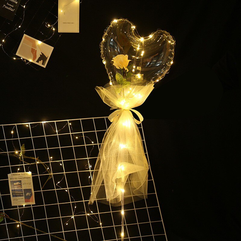 Glowing Love Heart/round Shaped Bobo Ball Rose Hydrangea Daisy Bouquet Diy Wedding Balloon Anniversary Gift Party Decor