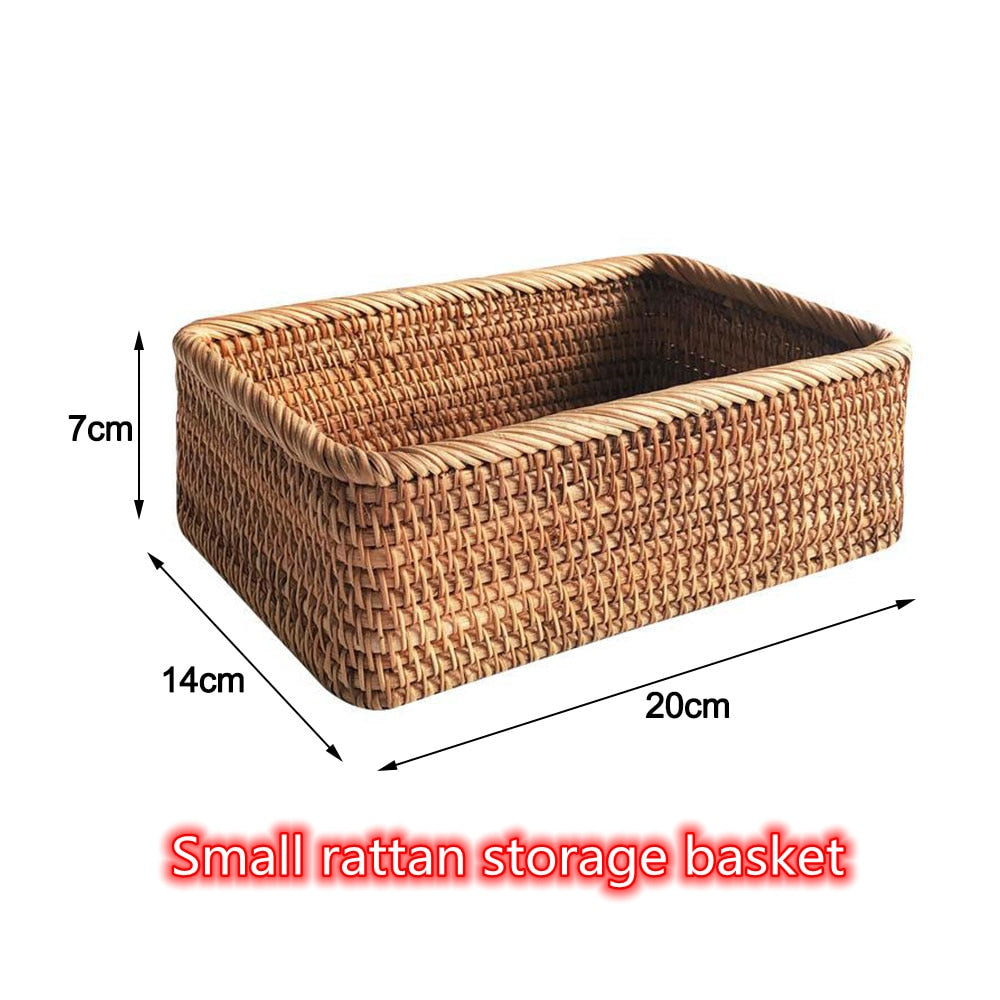 Qfdian home decor hot sale new Hand-woven Rattan Wicker Basket Fruit Tea Snack Bread Basket Cosmetic Rectangular Storage Box Household Kitchen Supplies