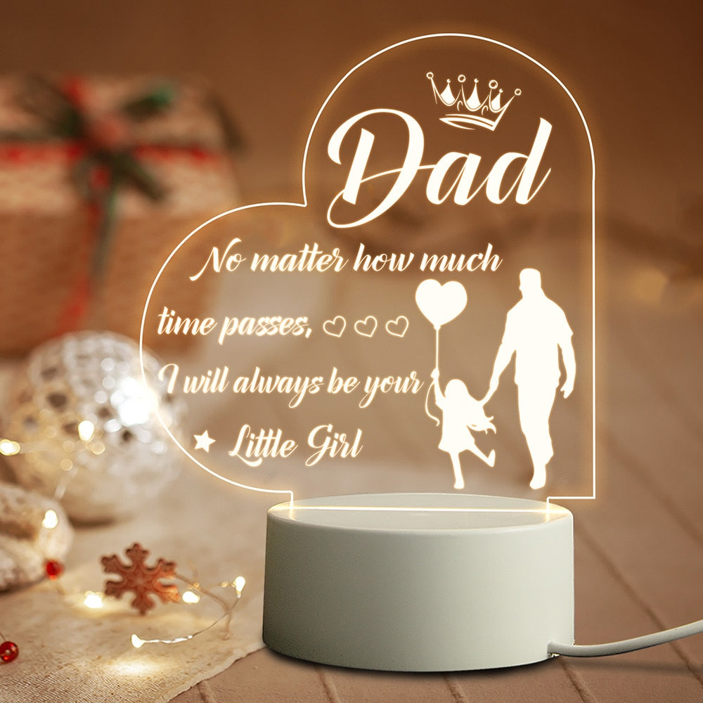 Qfdian father's day gifts Birthday Thanksgiving Gifts for Dad from Daughter Son Personalized Acrylic 3D LED Night Light Bedroom Decoration