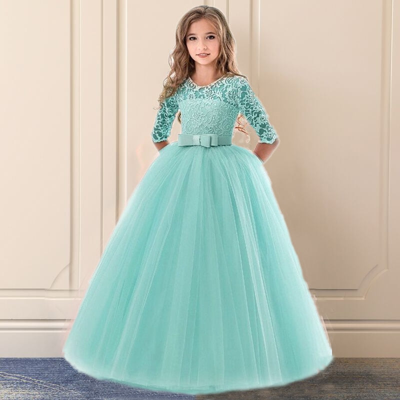 QFDIAN New Brand Flower Girls Dress Teenager Princess Wedding Party Kids Dresses for Girls Children Clothing 10 11 12 13 14 years