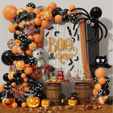 Qfdian halloween decorations halloween costumes halloween gift  126Pcs Halloween Black Orange Balloon Garland Kit 3D Bat Spider Cat Aluminum Foil Balloon Halloween Party Background Decorations