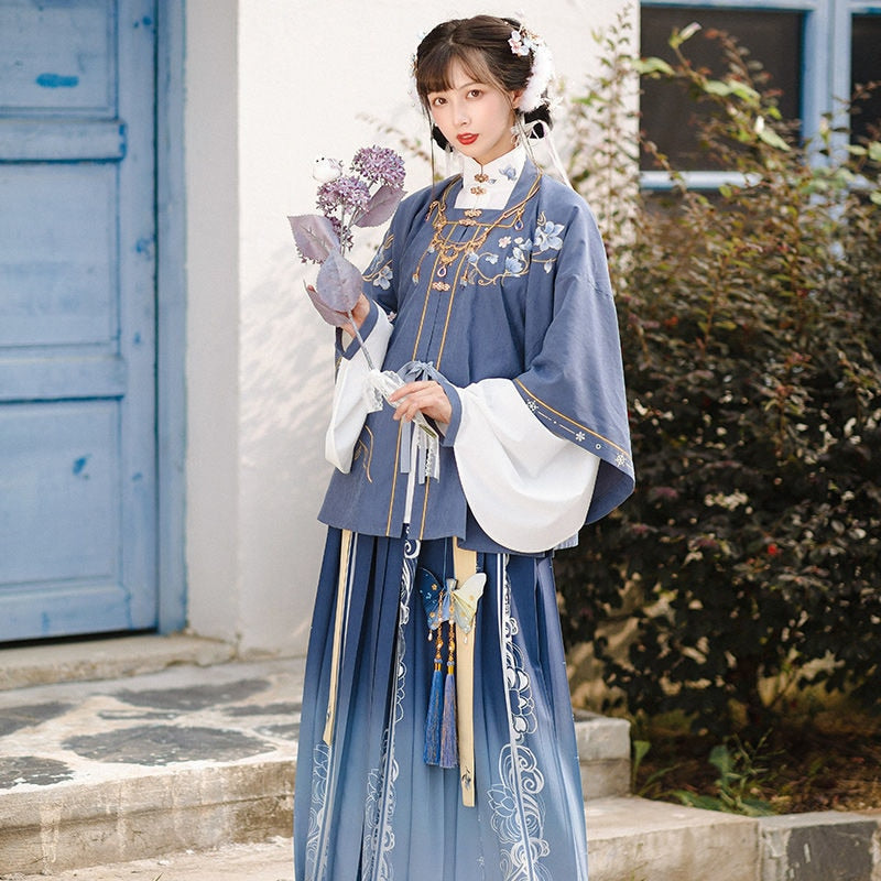 Women's Ming Dynasty Hanfu Ancient Costume Traditional Chinese Fairy Exquisite Embroidery Cardigan Retro Skirt 3 Pc Girl's Set