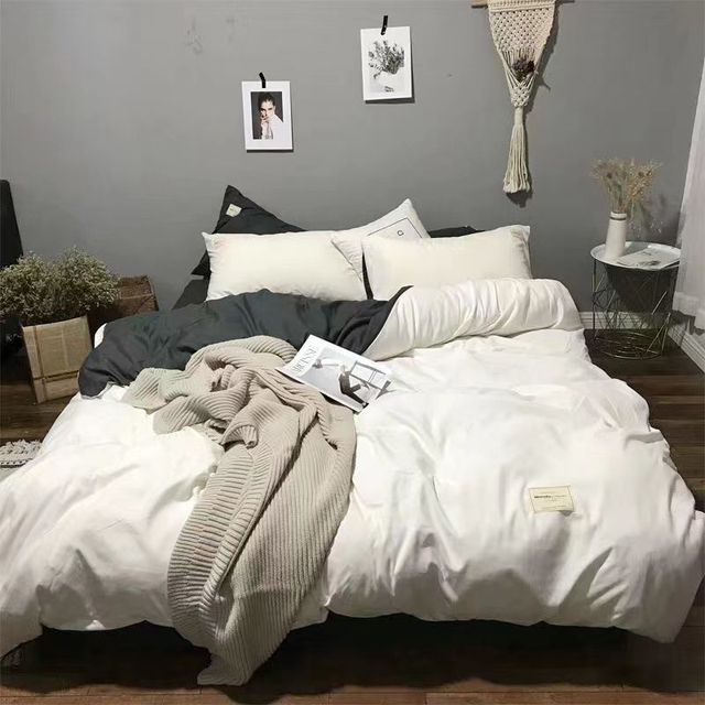 Ins Wind Simple Senior Sense Double Patchwork Solid Color Quilt Cover Bedding Four-piece Set